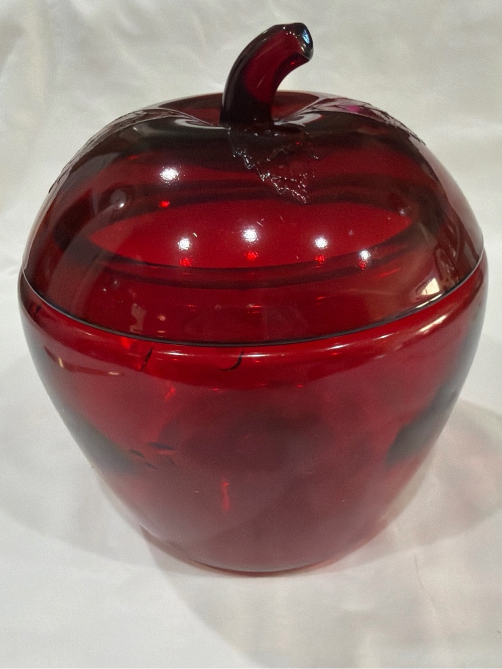 Vintage Red Glass Apple Decorative Jar - Home Art